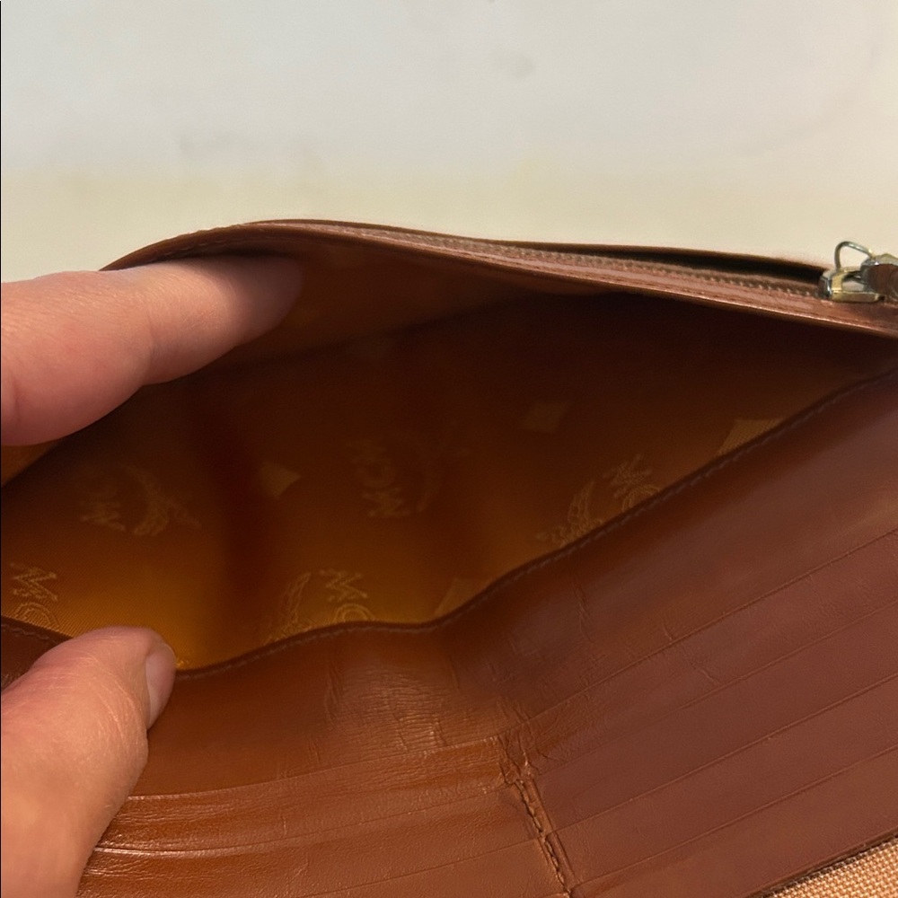 MCM Cognac Visetos Leather Brown Bifold Wallet size:7.25” L x 3.75” H - Picture 3 of 14